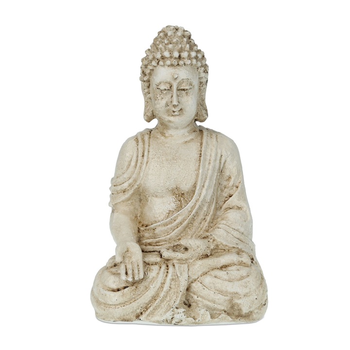 Statueta Buddha, Figurina Decorativa Spirituala pentru Liniste si Energie Pozitiva, Polirasina, 17.5 x 10 x 7.5 cm