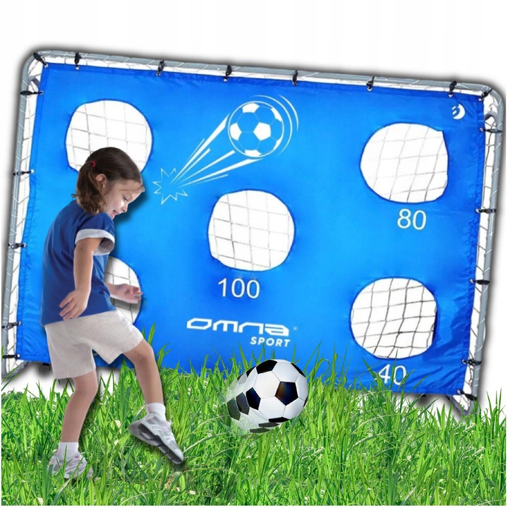 Poarta De Fotbal, Omna, 240Poarta Metalica Mare, Constructie Din Otel, Plasa Si Covor De Tinta, Usor De Asamblat, 240x150x90cm