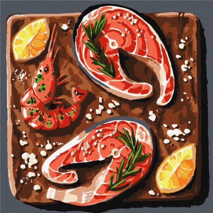 Set pictura pe numere, Ideyka Delicatese marine, 30x30cm, 2 pensule, culori acrilice