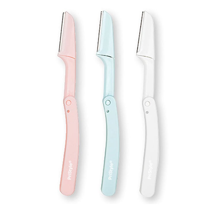 Set 3 brici pentru fata, cu Lama Ascutita pentru finisare sprancene si par facial, pliabile, Ideale pentru Calatorie, Culori Pastel, Pristyle®