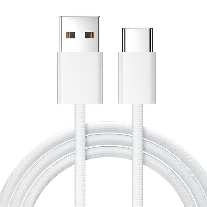 Кабел за данни и бързо зареждане, AHA PRINT®, FastCharge, за iPhone 15 и 16, Plus, Pro & ProMax, 27W, със защита от пренапрежение, бързо и безопасно зареждане, съвместим с CarPlay, PREMIUM TEXTIL, USB към USB-C, тип C , бяло, 1м