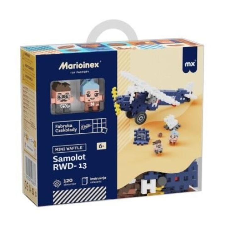 Конструктор Marioinex Mini Waffle Airplane RWD-13, 120 елемента, 172x190mm, за деца 6+