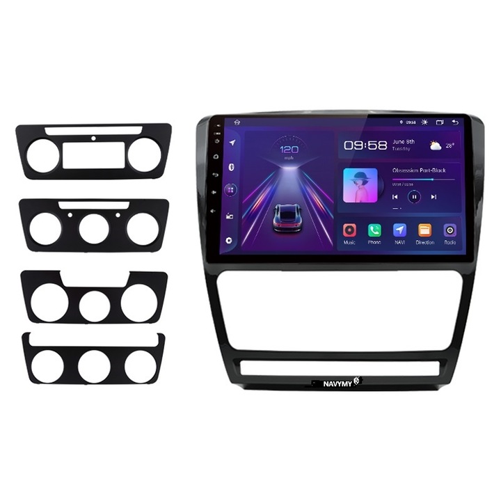 Navigatie android 14 ultima versiune 8GB-ram/128GB-memorie interna dedicata pentru Skoda octavia 2 an 2006-2013 Carplay+android auto+apple procesor Octa Core, Slot sim 4G, display 10.1inch, cooler ventilatie+camera marsalier inclusa