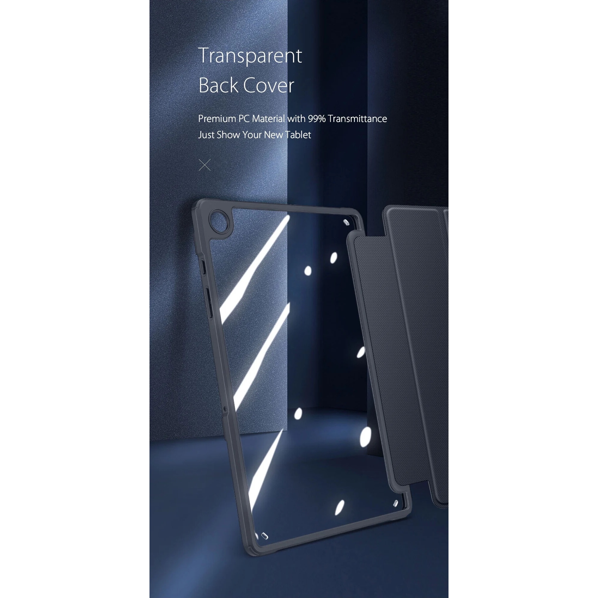 Husa premium pentru tableta Samsung Galaxy Tab A9, 8.7", Sigloo, interior piele sintetica, spatele din PC transparent, rezistent la socuri, Blue