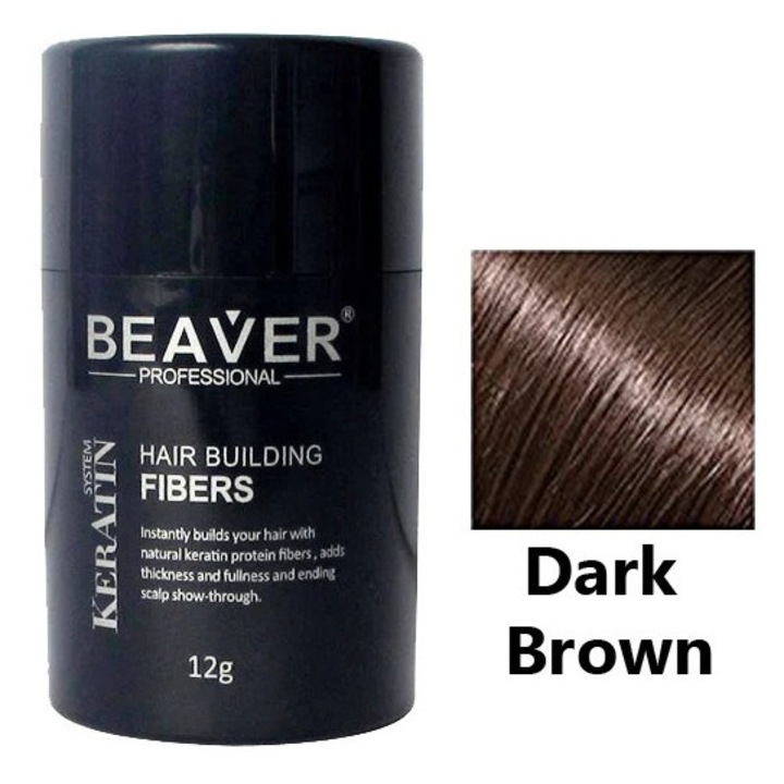 Fibre de păr Beaver, saten închis, 12g, pentru păr subțire, unisex