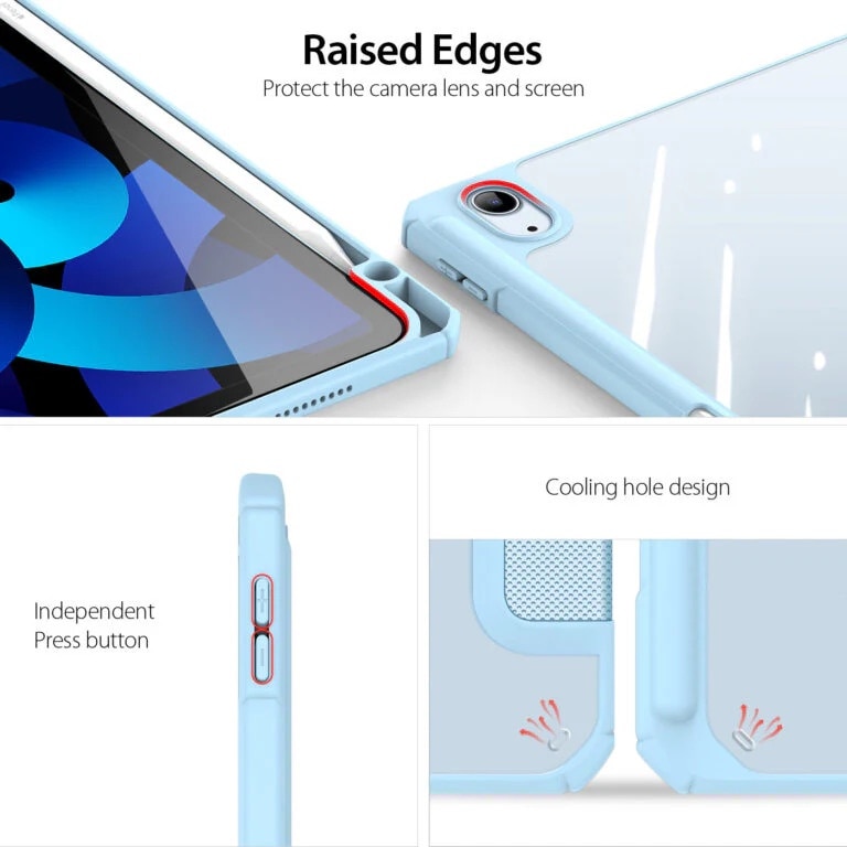 Husa premium tableta Apple iPad Air 11" (2024), Sigloo, interior imitatie piele, suport Smart Pen, spate din PC transparent, rezista la socuri, Pink