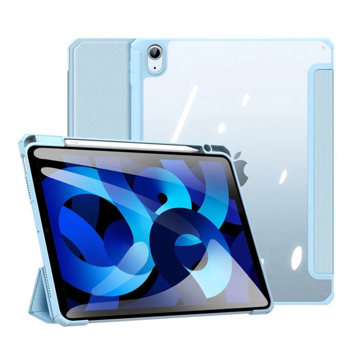 Премиум калъф за таблет Sigloo за iPad Air 11" (2024), интериор от имитация на кожа, държач за Smart Pen, прозрачен гръб, син