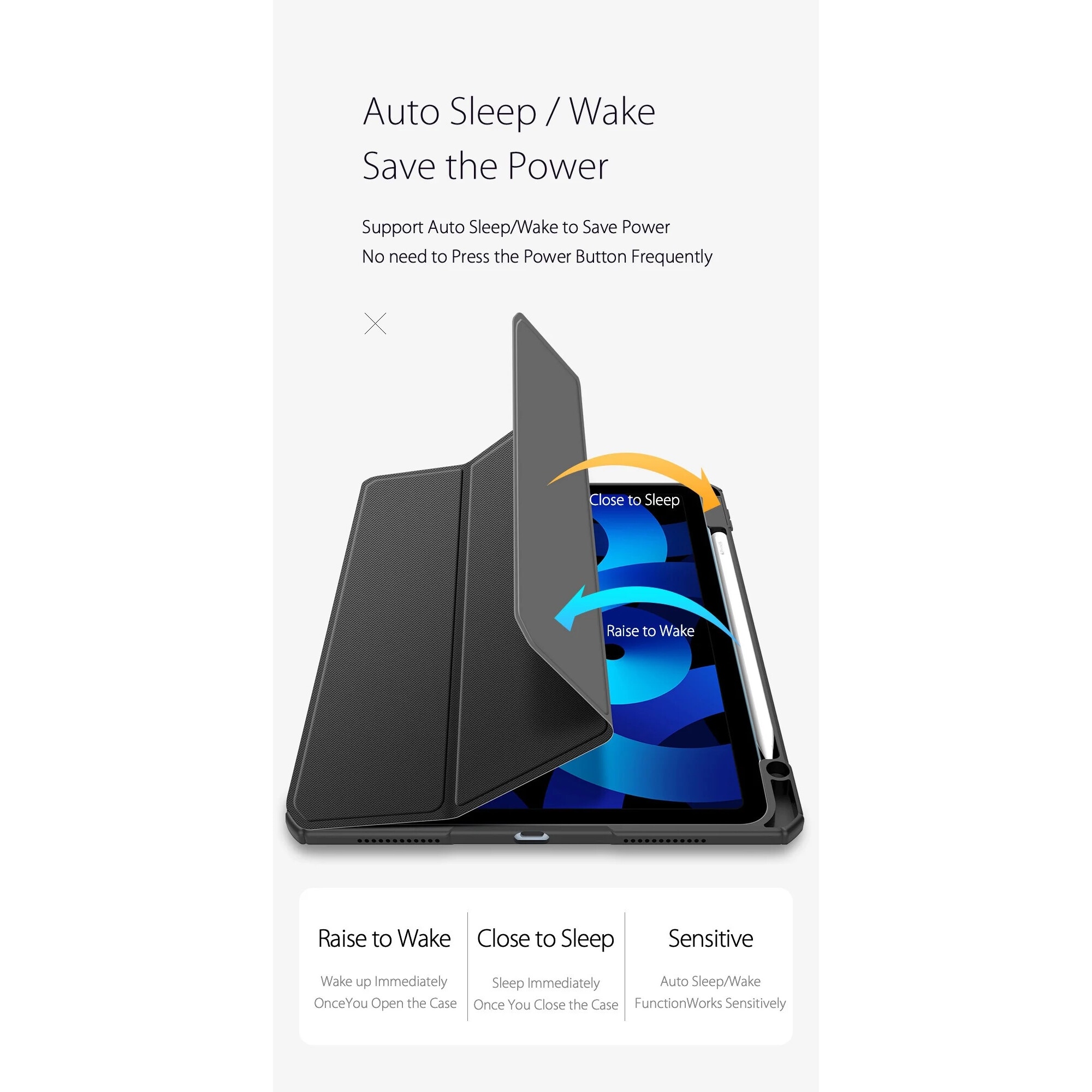 Husa premium tableta Apple iPad Air 11" (2024), Sigloo, interior imitatie piele, suport Smart Pen, spate din PC transparent, rezista la socuri, Black
