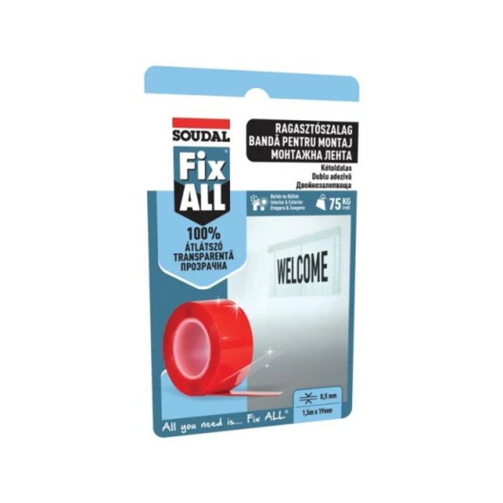Banda dublu adeziva transparenta Fix All Soudal, 19 mm x 1.5 m
