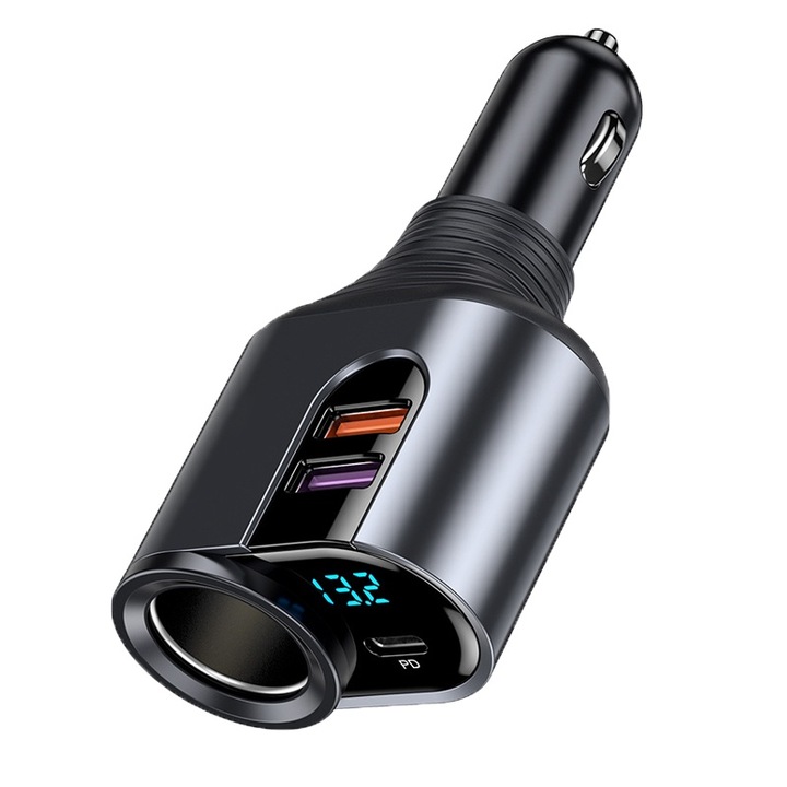 Incarcator auto USB C 166W, adaptor bricheta, 2 x USB, 12V/24V