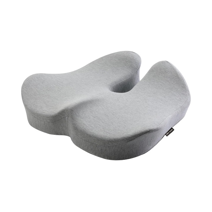 Perna ortopedica sezut, spuma cu memorie, husa lavabila, respirabila si antialunecare, Arka Chairs MCS27, protectie zona Lombara, Sciatica, Dureri de sold, Hemoroizi, Gri deschis, 42 x 36 x 11 cm
