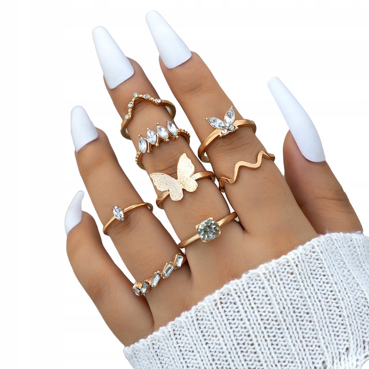 Arany retro punk vintage ring set 8 db classic kristályokkal