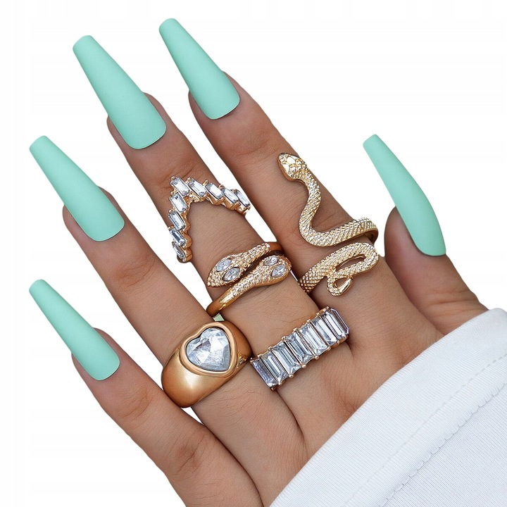 Arany retro punk vintage gyűrűk 5 db kígyó szív fehér