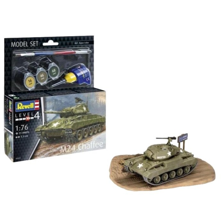 Revell katonai makett, M24 Chaffee tank, 71 darab, 1:76 méretarány, olívazöld, 12+ év