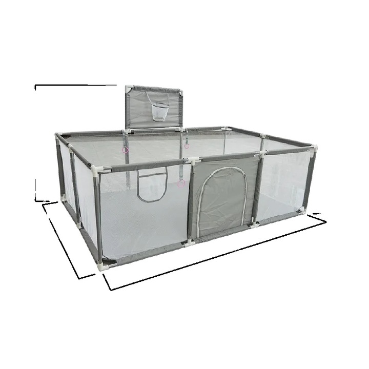 Tarc copii, Spatiu de joaca, Dimensiuni 107x231x129 cm, Gri deschis, Fara usa