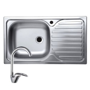 Set chiuveta inox anticalcar pentru blat plus baterie lebada, 43.5x76 cm, cuva stanga Set chiuveta inox anticalcar pentru blat plus baterie lebada, 43.5x76 cm, cuva stanga