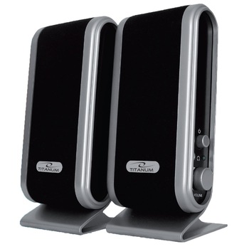 Boxe 2.0 Titanum Stacatto, negru-gri, compatibil PC, MP3, MP4, jocuri video etc. Boxe 2.0 Titanum Stacatto, negru-gri, compatibil PC, MP3, MP4, jocuri video etc.