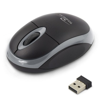 Mouse wireless 3D optic, Titanum Vulture, 1000dpi, 2.4GHz, cu forma ergonomica, 3 butoane, negru-gri Mouse wireless 3D optic, Titanum Vulture, 1000dpi, 2.4GHz, cu forma ergonomica, 3 butoane, negru-gri