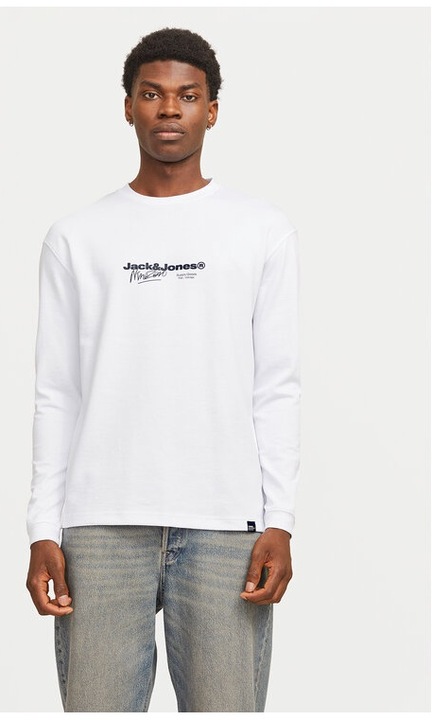 Bluza barbati, Jack & Jones, Charlie 12265426, Alb, Bumbac/Poliester, Alb, 2XL