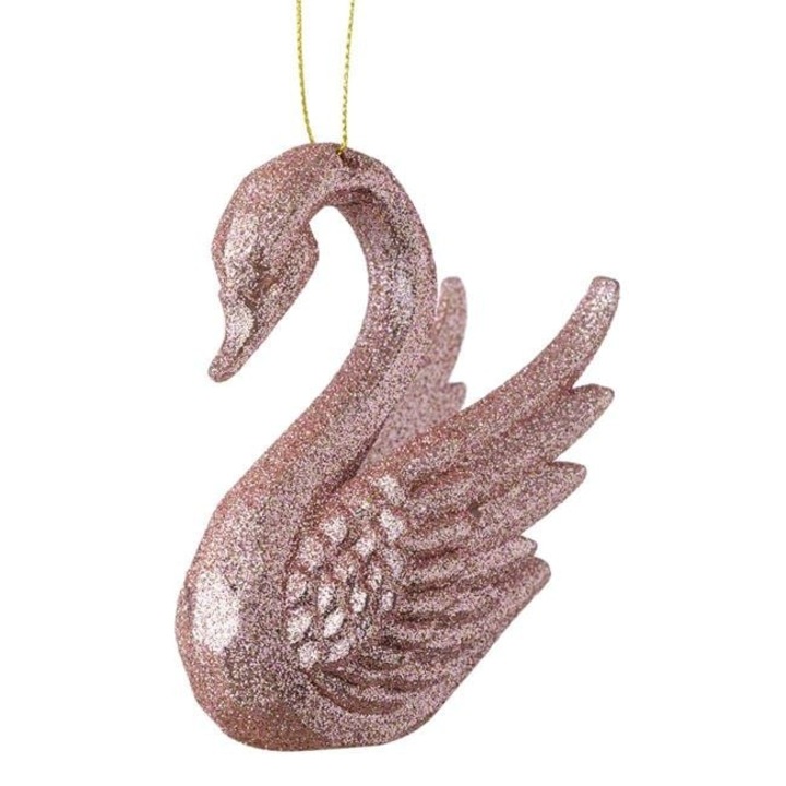 Ornament brad Craciun Antbro® lebada cu glitter roz, 7x4.5x10cm