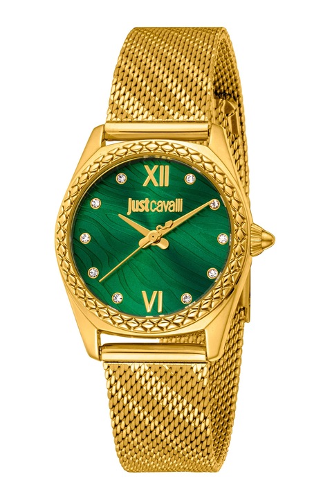 JUST CAVALLI, Ceas analogic cu cristale pe cadran, Auriu