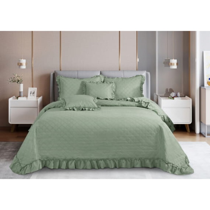 Cuvertura matlasata, Spod Igly i Nitki, 240x220cm, Verde deschis, Poliester