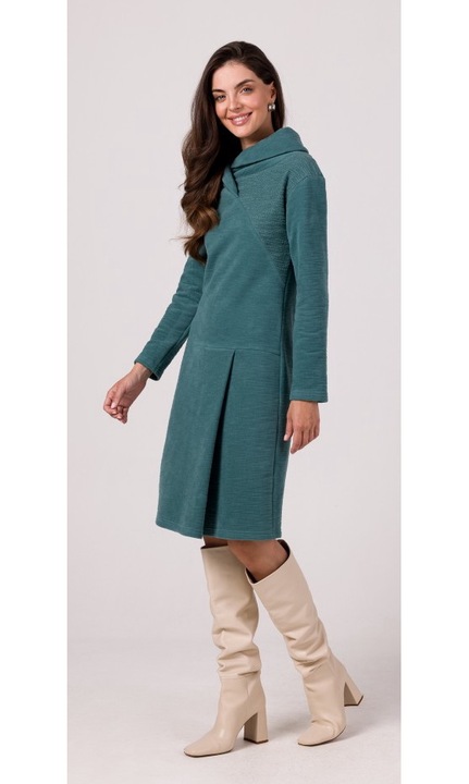 Рокля с висока яка - тюркоаз, XL