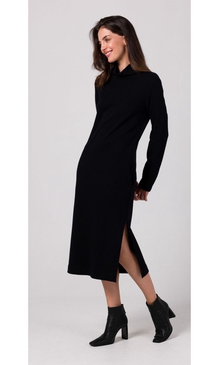 Рокля с полу-цип подгъв - черен, Черен