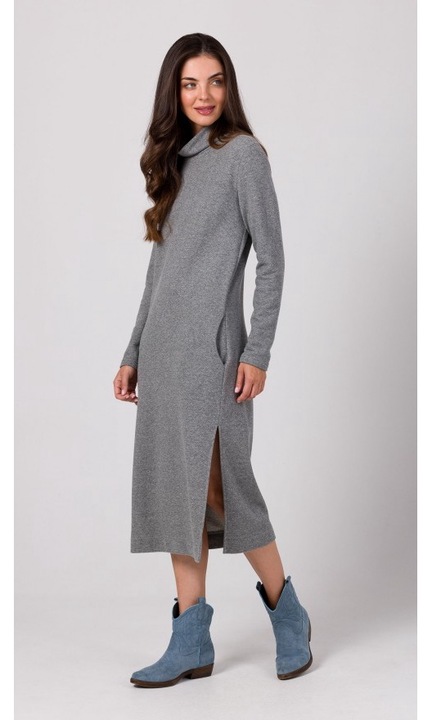 Рокля с подгъв с полу-цип - сива, Сив