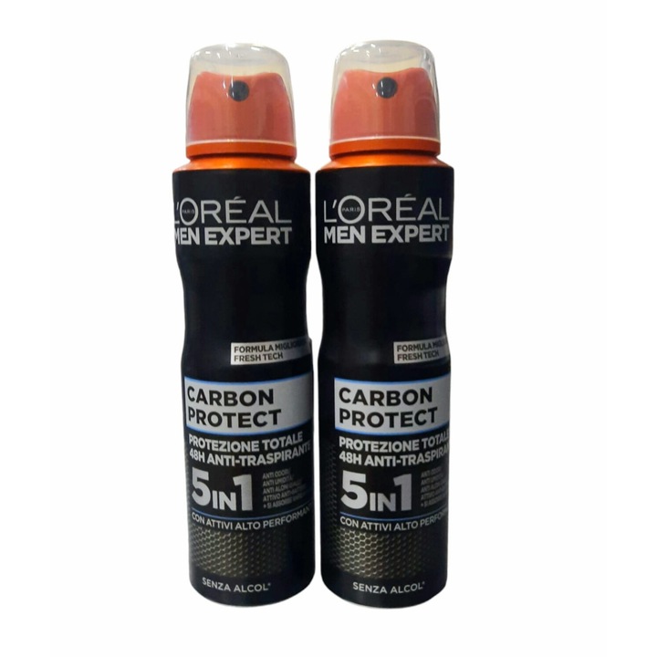 Set 2 x Deodorant antiperspirant 48h L'Oreal Men Expert Carbon Protect 5 in 1, 150 ml