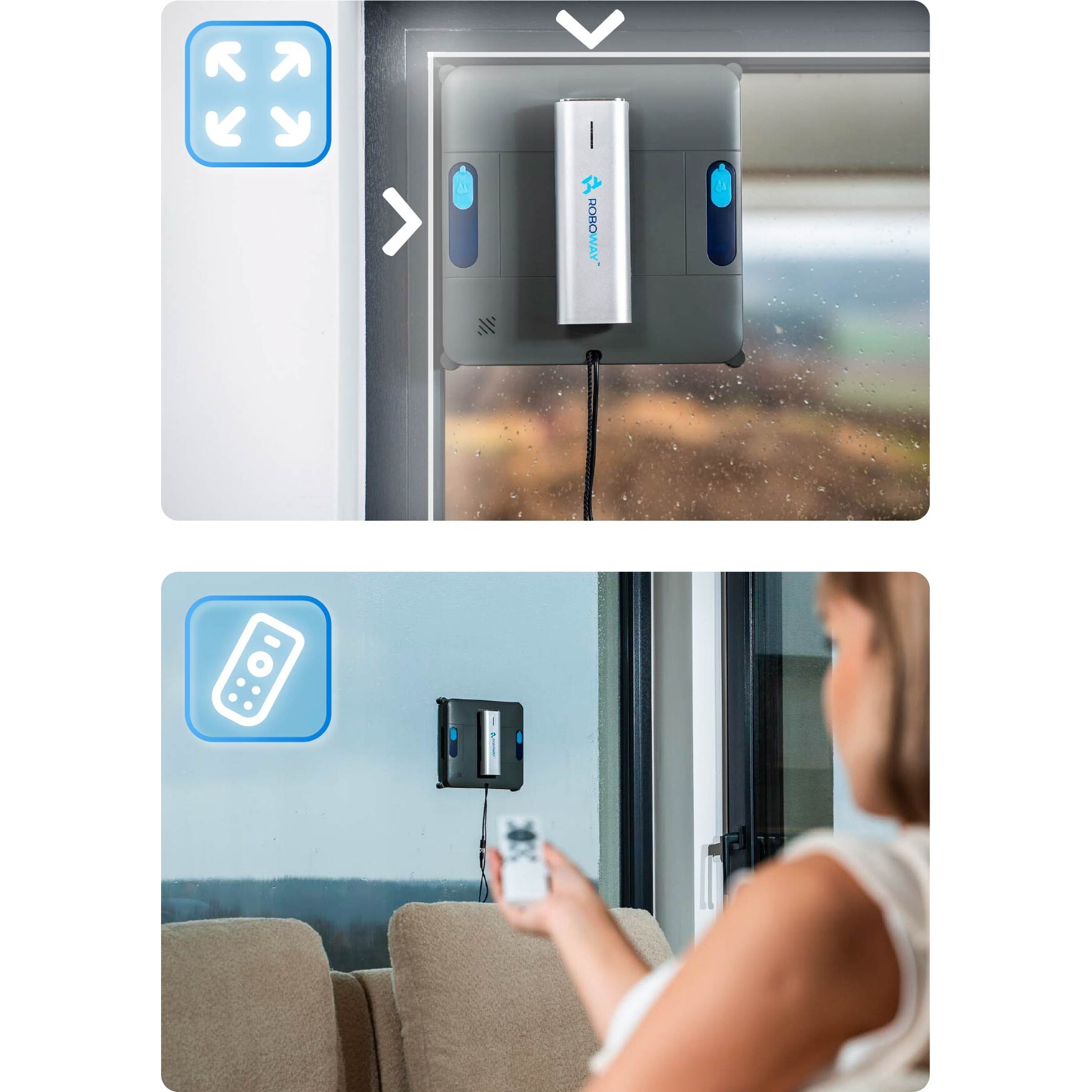 Robot inteligent de curatare a geamurilor Roboway RW-5-PRO, 2 pulverizator, 4000pA, Control de la distanta, adaptor de alimentare, Wifi, 4 moduri de curatare, Negru