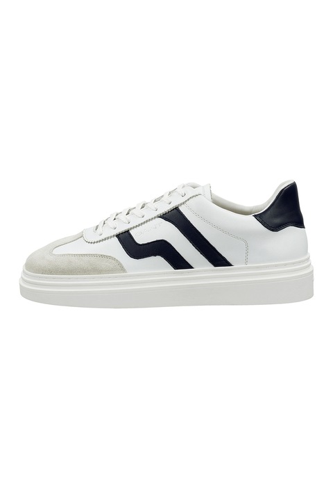Gant, Pantofi sport de piele cu garnituri de piele intoarsa Cuzmoon, Alb/Bleumarin