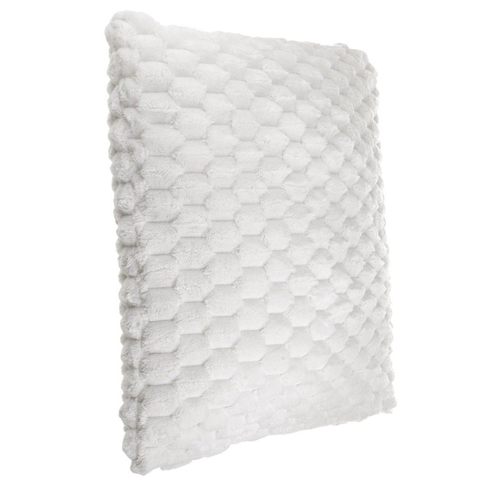 Perna decorativa din imitatie de blana ecru cu model reliefat, pentru canapea, dimensiuni 60x60cm