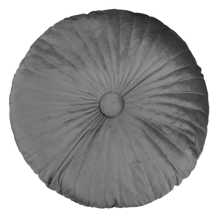 Díszpárna, Bársony, Kerek, Gombos, Szürke Színű, Átmérő 35cm, MYONNA IT & E- COMMERCE ®