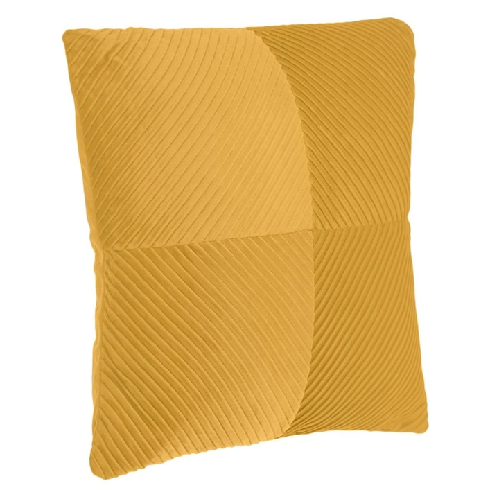 Dekoratív Párna Velvet, Mustársárga, 45x45cm, Dombornyomott Csíkok, MYONNA IT & E- COMMERCE ®