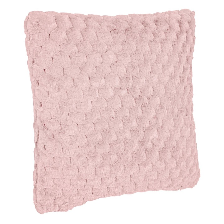 Perna decorativa roz din imitatie de blana cu model reliefat, pentru canapea, dimensiuni 60x60cm
