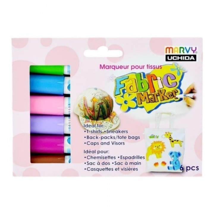 Маркери за декориране на светли тъкани, Marvy, комплект 6 цвята, водоустойчиви, 140x100мм