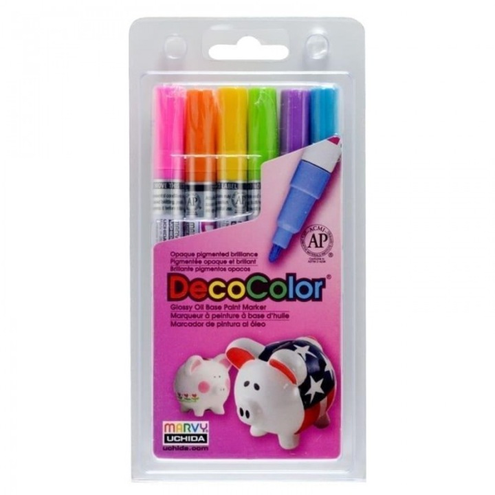 Маркери Marvy, комплект 6 броя, ярки цветове, 170x85 мм