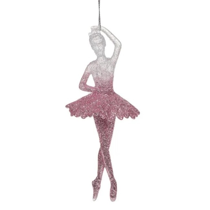 Ornament brad Craciun Antbro® balerina cu glitter roz/argintiu, 17cm