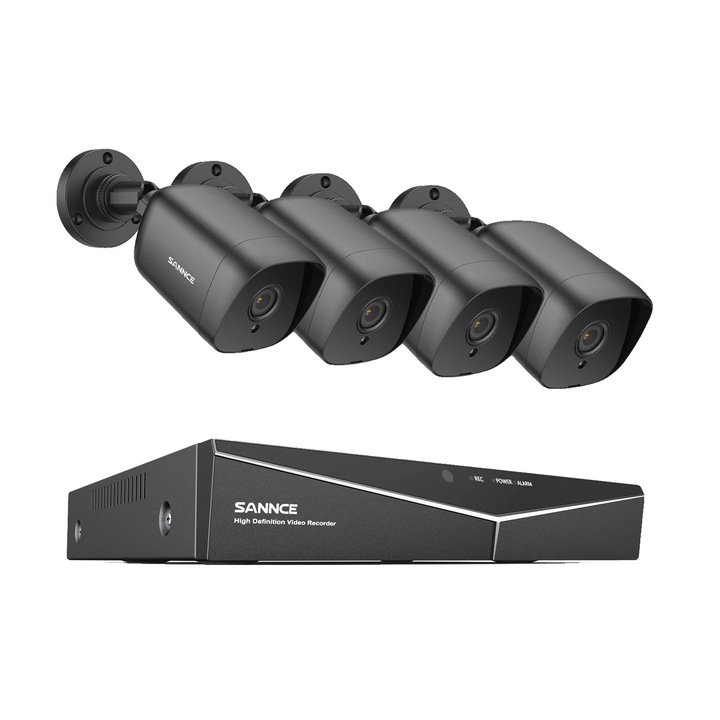 SANNCE megfigyelő készlet, 8 csatornás DVR, 5 MP kamerák, 30 méteres éjjellátó, időjárásálló