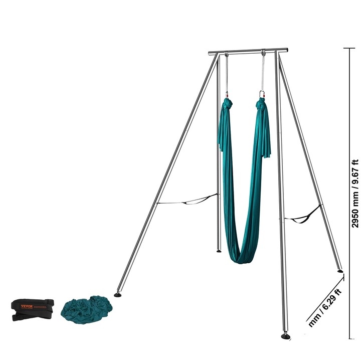 Cadru de Yoga Aerian, Capacitate Max 250 kg, Utilizare Interioara si Exterioara, Verde, Set Complet cu Hamac si Matase Aeriana