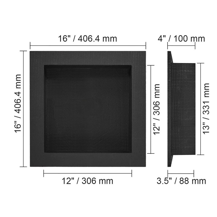 Nisa de dus, design montat pe perete, 2 niveluri, plastic XPS, negru, 10x40.64x60.96cm