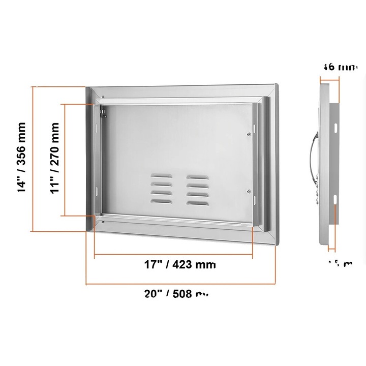 Usa de acces pentru gratar, 20x14inch, Material rezistent, Design flush, Pentru bucatarii exterioare