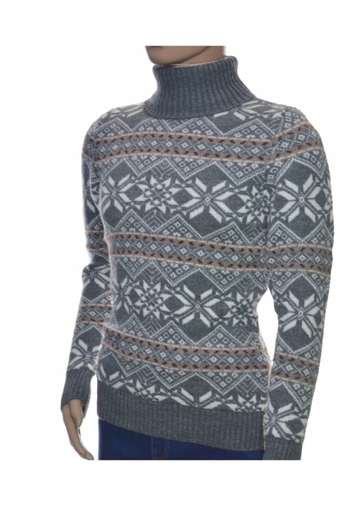 Férfi pulóver, norvég modell, szürke, gyapjú, magas nyakú, hosszú ujjú
