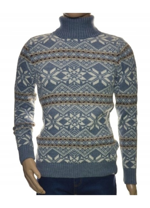 Férfi pulóver, norvég modell, tarka, gyapjú, magas nyakú, hosszú ujjú, XL INTL