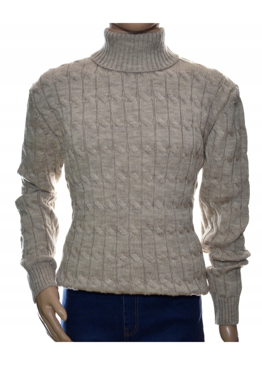Férfi pulóver, bézs, gyapjú, magas nyakú, hosszú ujjú, 3XL INTL