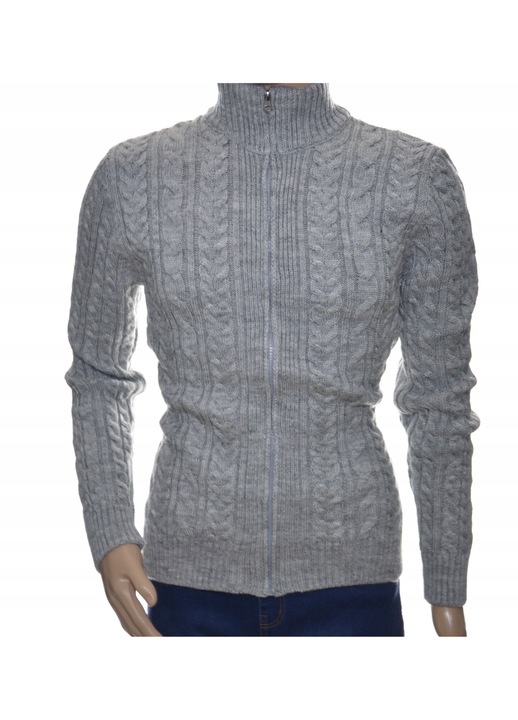 Férfi pulóver, szürke, gyapjú, cipzárral, elegáns, sokoldalú, M INTL