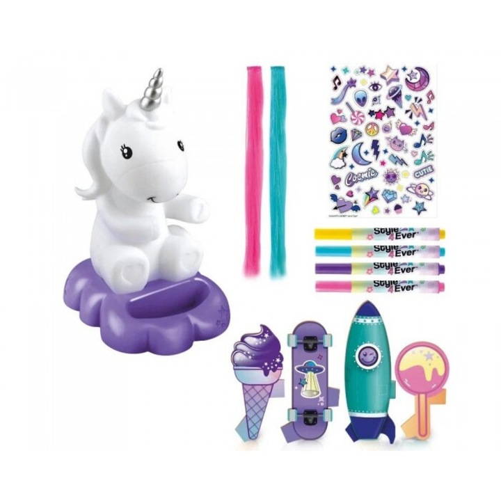Set DIY decoratiuni stralucitoare Unicorn, EPEE, 8 culori, 270x257mm