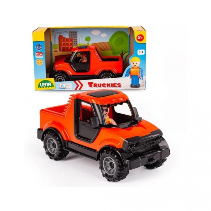 Camion de jucarie, Lena, plastic, 26.5 cm, portocaliu/negru