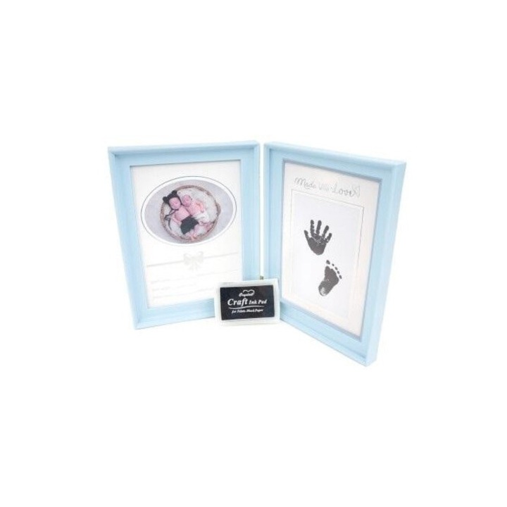 Rama foto dubla Fandy Step 03, 31,5x20,6cm, albastra, include tus pentru amprente